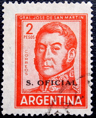 Аргентина 1961 год . Хосе Франсиско де Сан-Мартин (1778-1850) , надпечатка